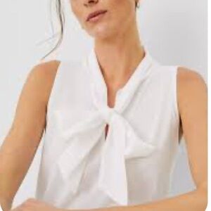 Ann Taylor White Sleeveless Blouse with Tie Neck - XL - like-new